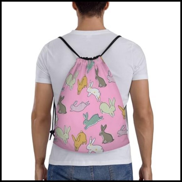 Drawstring Backpack Adjustable Gym Sports Travel Beach Bag Lightweight Polyester
